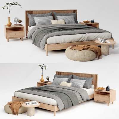 北欧双人床组合3D模型下载